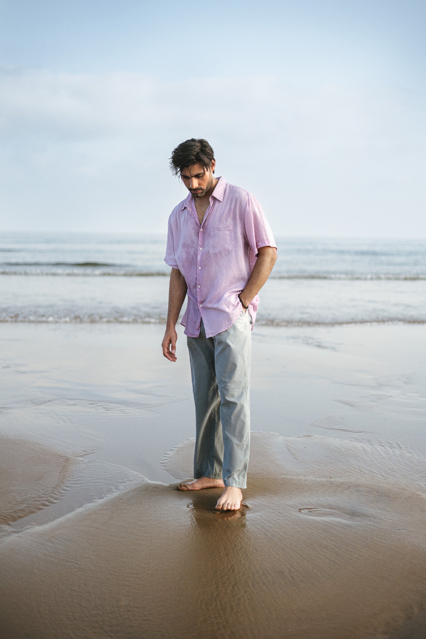 Pink button down half sleeves