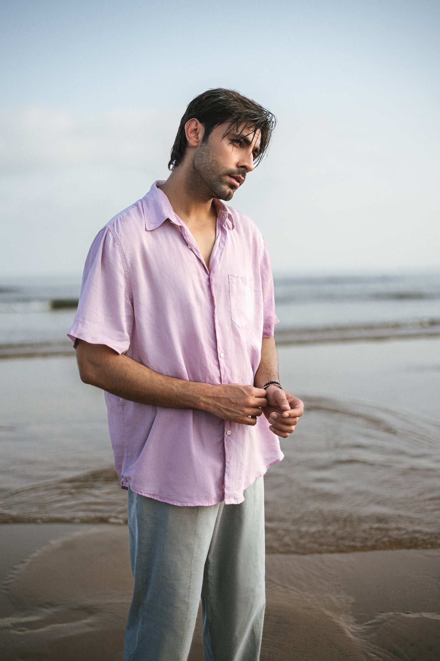 Pink button down half sleeves