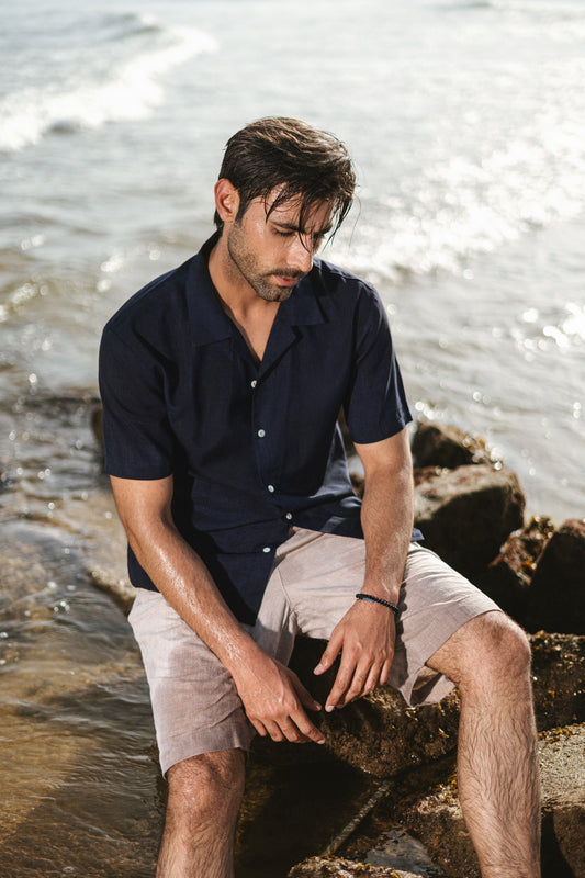 Navy Blue Button Down Half Sleeves