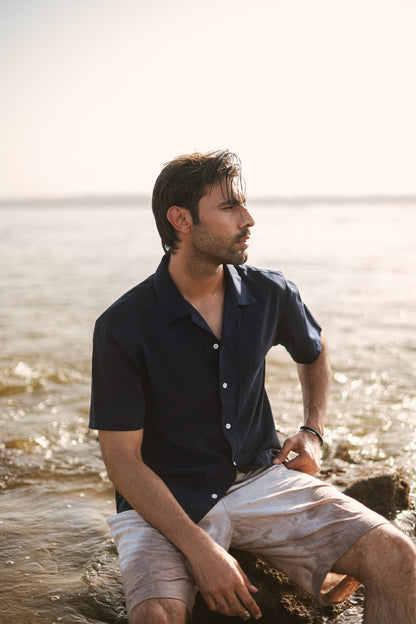 Navy Blue Button Down Half Sleeves