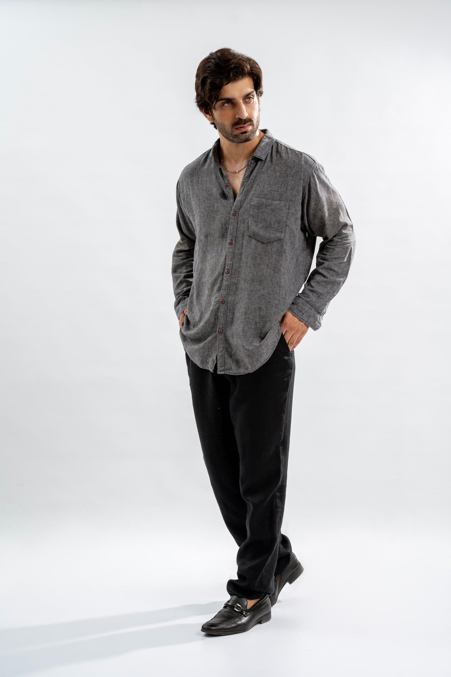 Charcoal Relaxed Fit Button