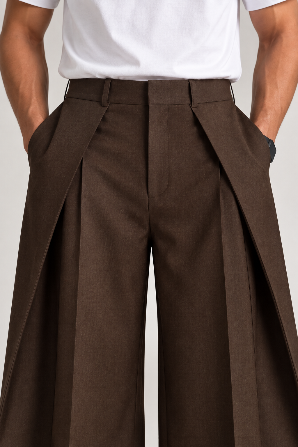 Brown Wide Pleated Trouser