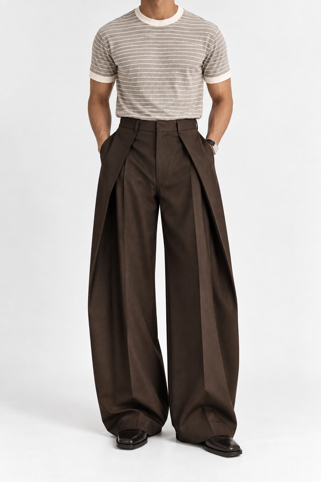 Brown Wide Pleated Trouser