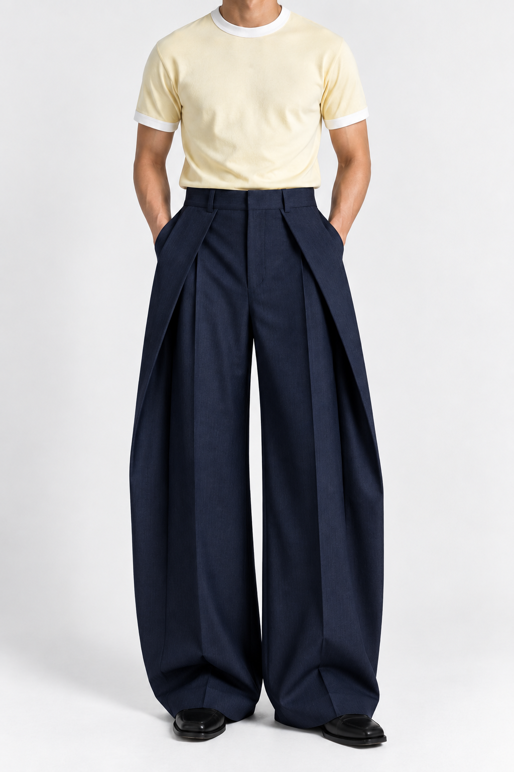 Navy Wide Pleated Trouser