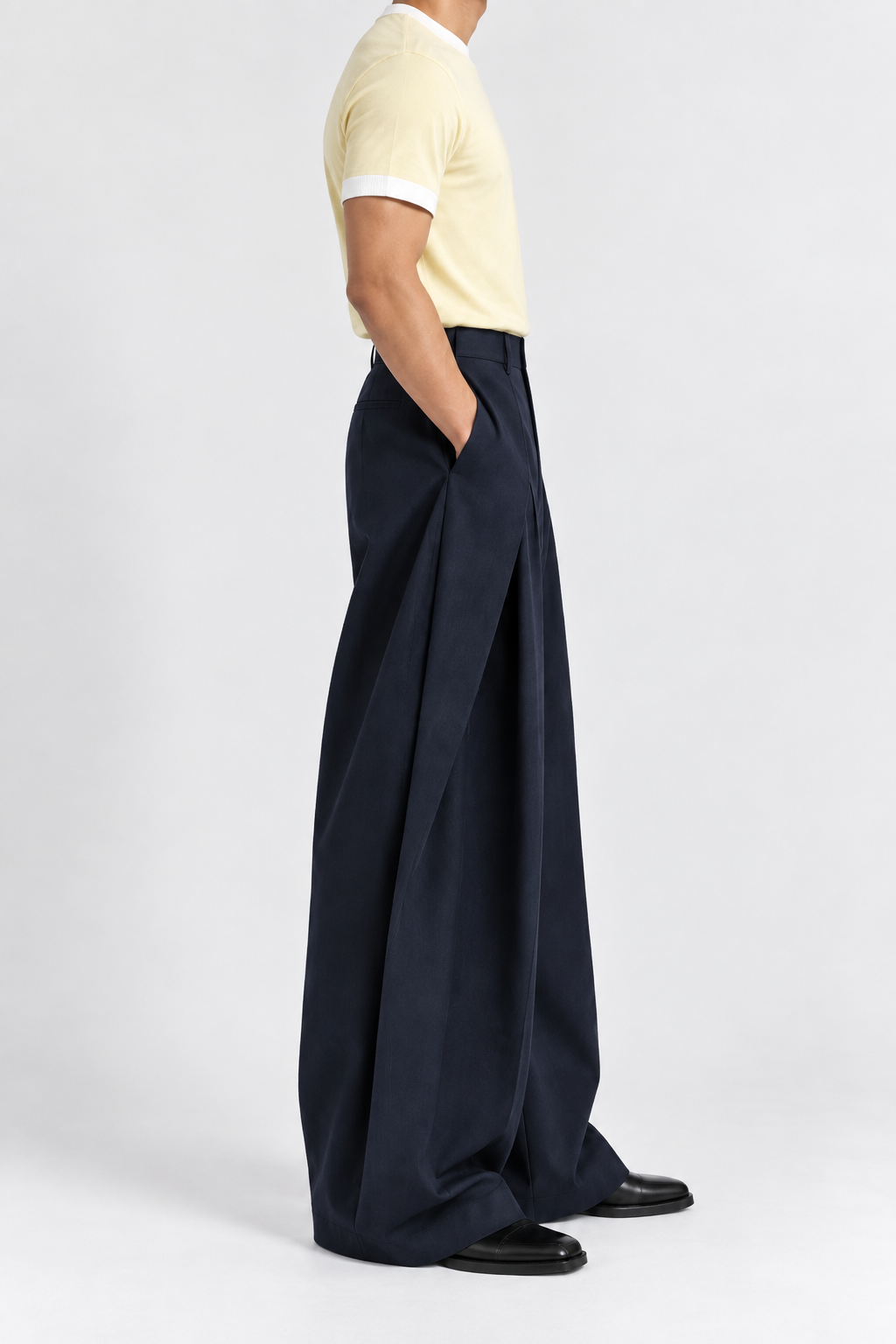Navy Wide Pleated Trouser