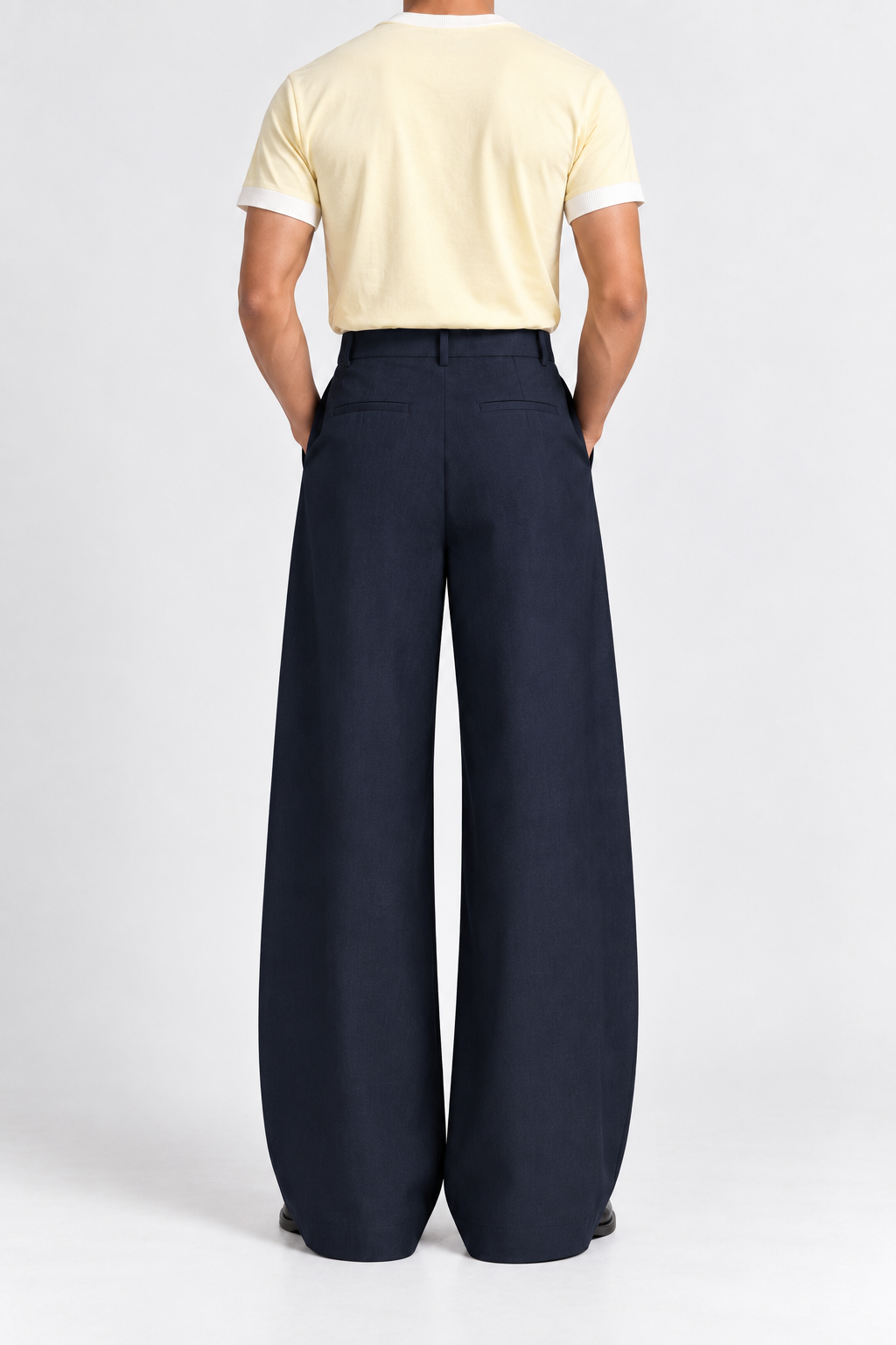 Navy Wide Pleated Trouser