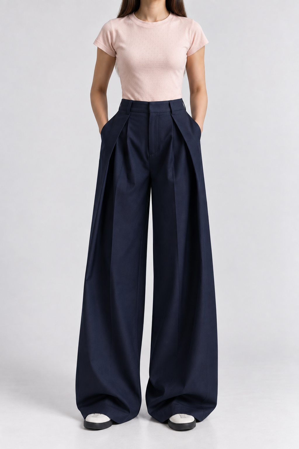 Navy Wide Pleated Trouser