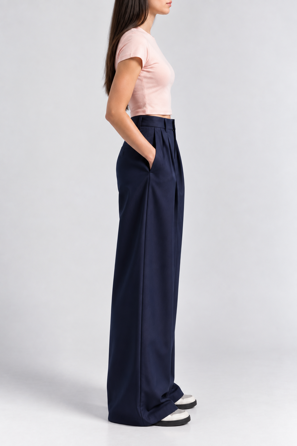 Navy Wide Pleated Trouser