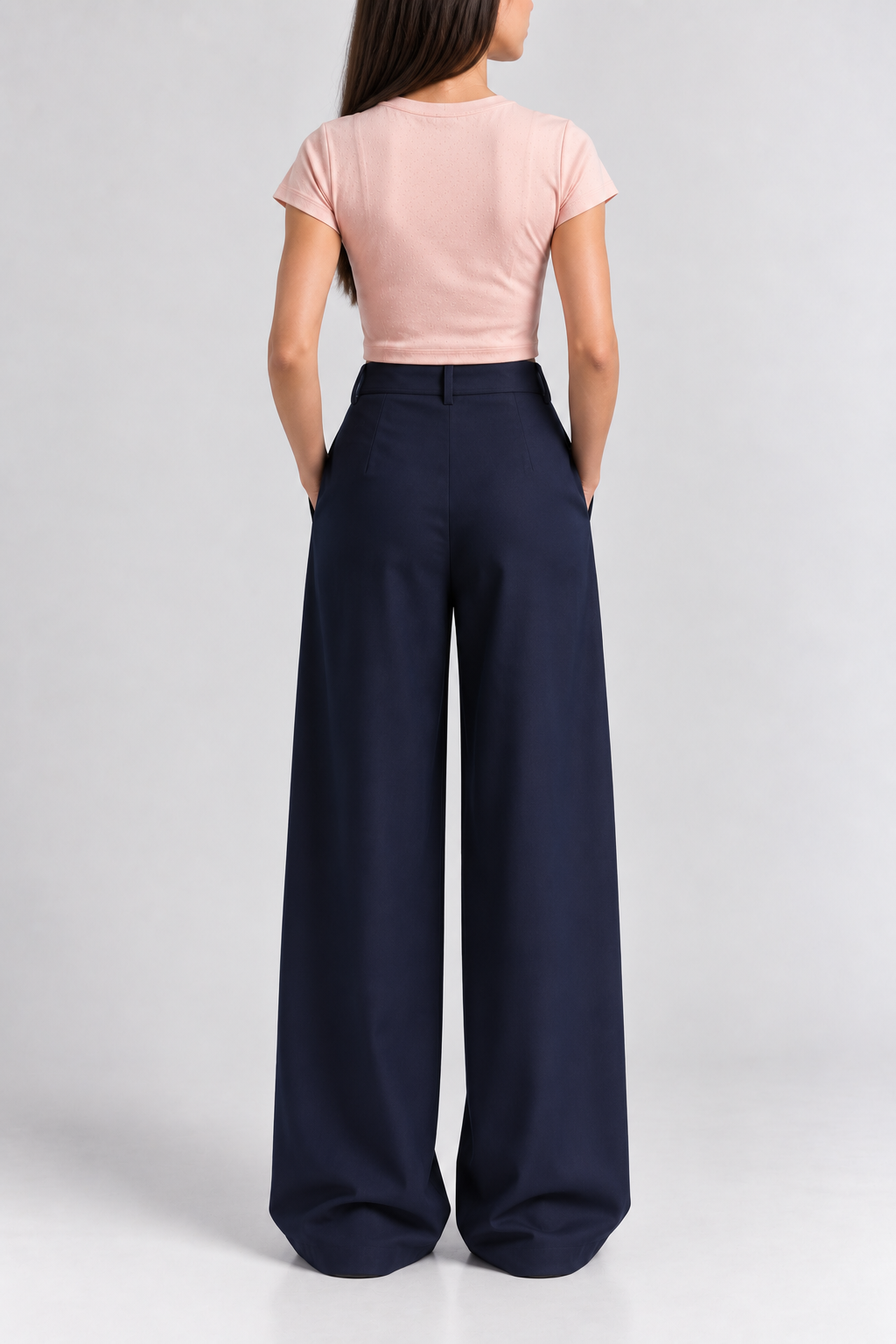 Navy Wide Pleated Trouser