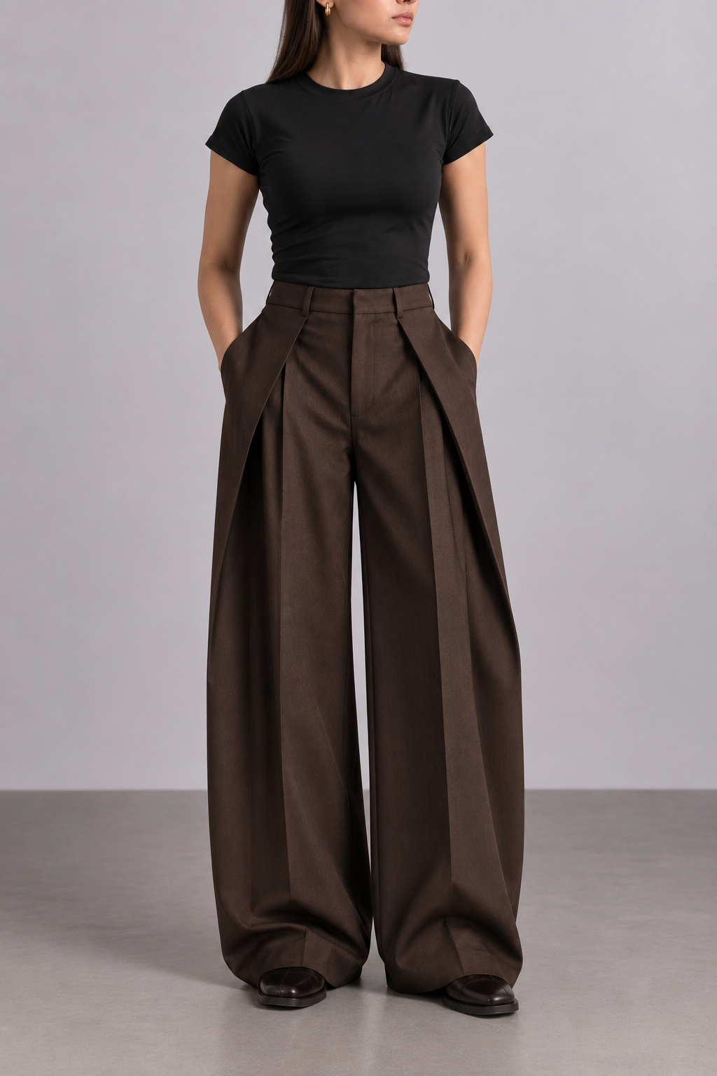 Brown Wide Pleated Trouser