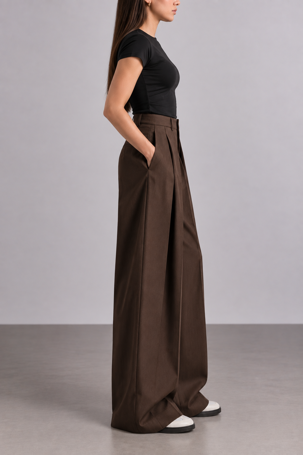 Brown Wide Pleated Trouser