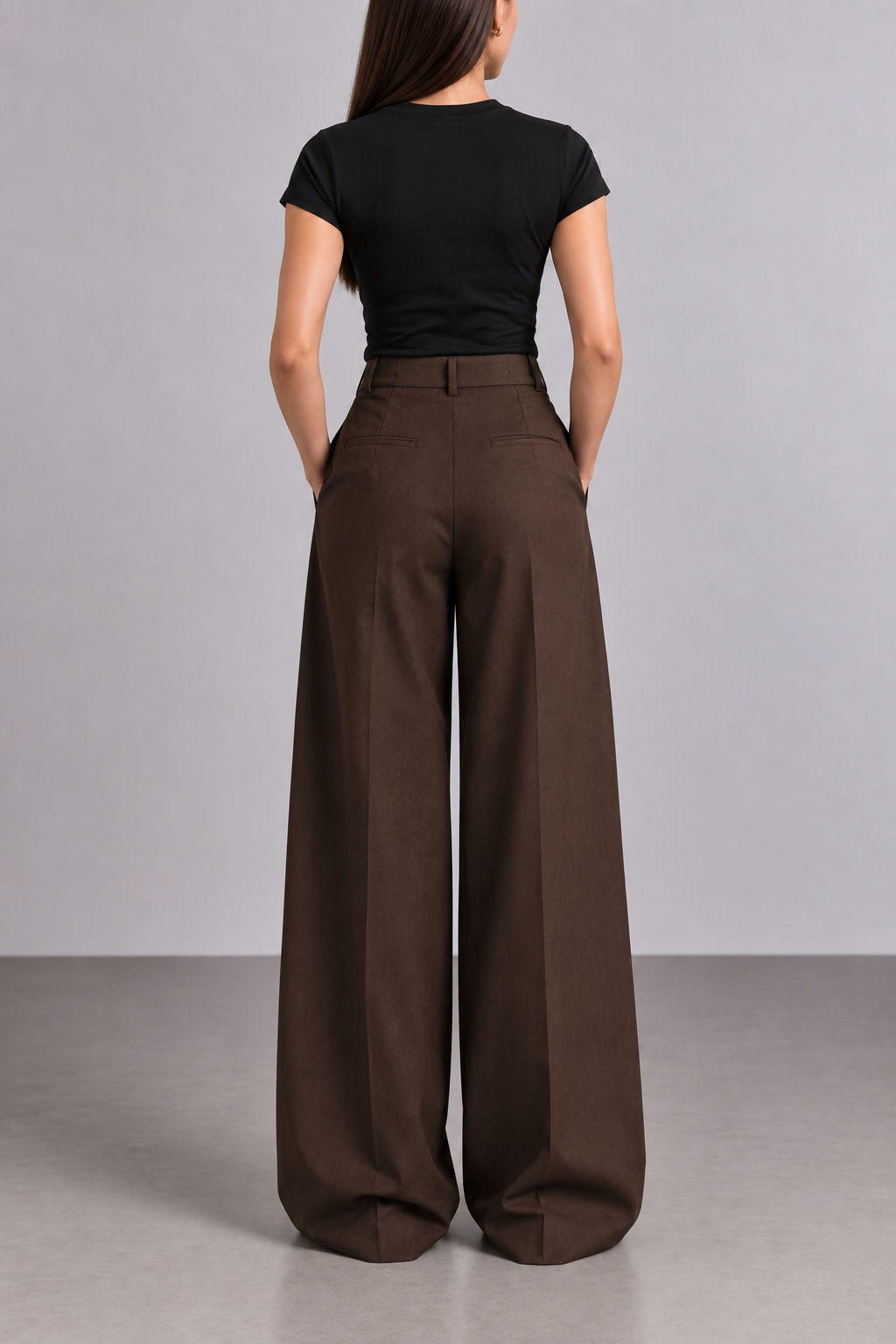 Brown Wide Pleated Trouser