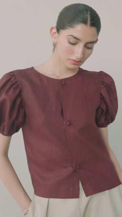 Burgundy Puff Top