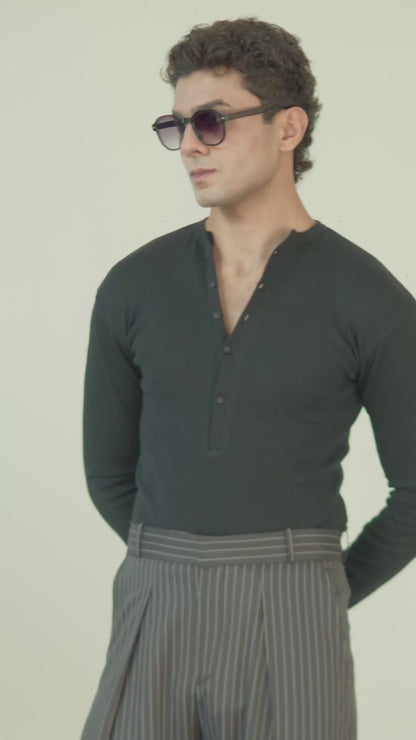 Black Stripe Pleated Pants